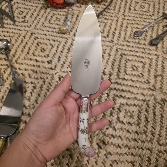 Vintage Prill Sheffield England Pie Cake Server Floral Purple Porcelain Handle. - Picture 8 of 16